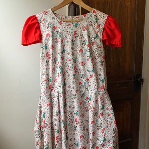 GAP White Floral Dress with Red Cap Sleeve